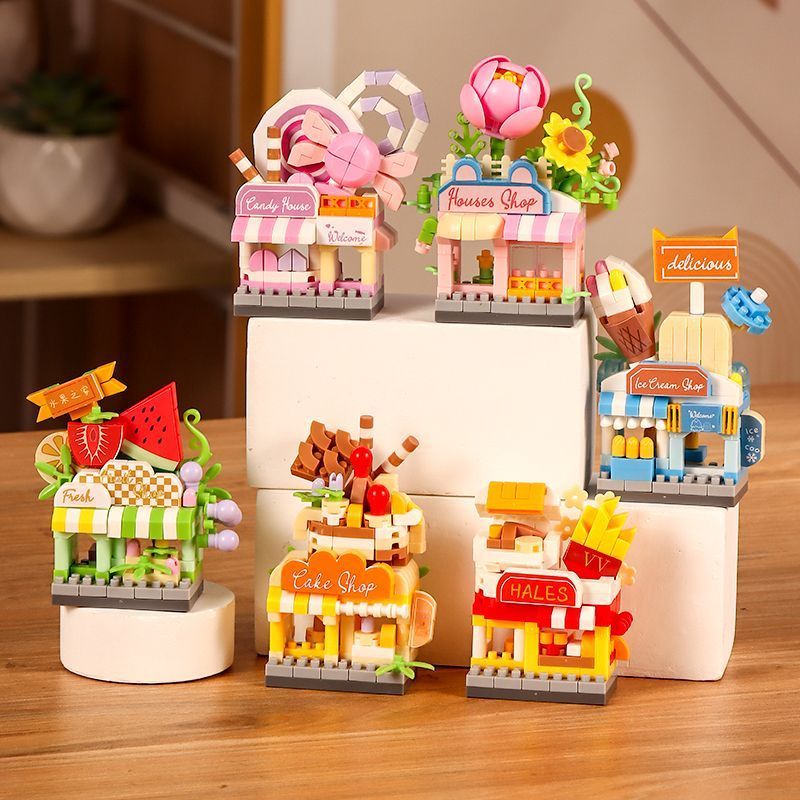 Commercial Street Cute Creative Street Scene Building Blocks Micro Particles Children's Educational 