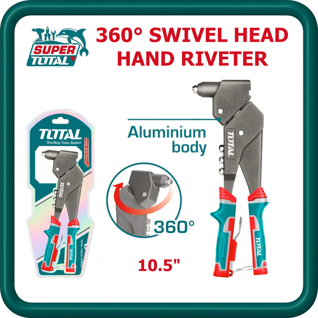 [ TOTAL ] (THT32106) 360 Degree Swivel Head Hand Riveter | 10.5 inch | 2.4mm to 4.8mm | Aluminium Bo
