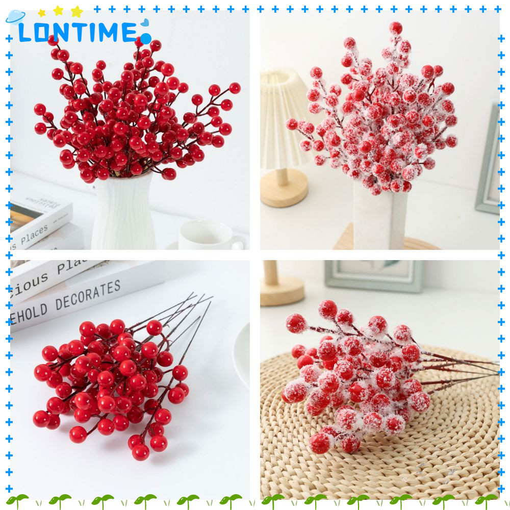 LONTIME 10PCS Christmas Berry สาขา,ตกแต่งบ้านสีแดงสีแดง Berries สาขา, Creative พร้อม Frost DIY อุปกร