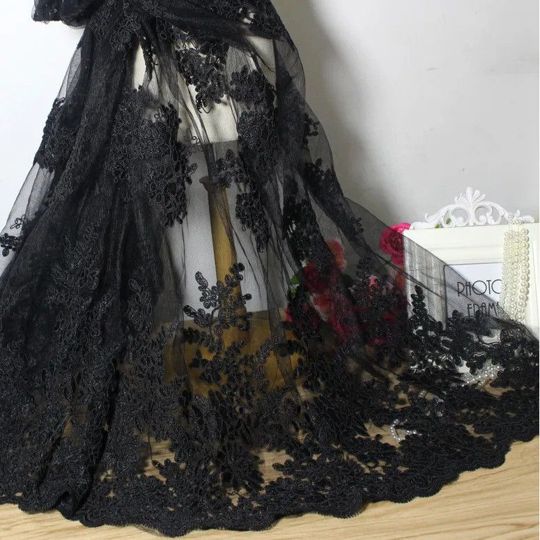 Transparent Black Car Bone Embroidery Fabric Haute Couture Embroidery Clothing Dress Fashion Lace Fa