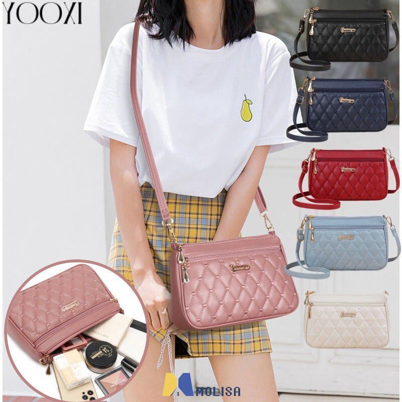 กระเป๋าสะพายไหล่ปักลายแฟชั่น กระเป๋าสะพายไหล่ผู้หญิงเรียบง่าย กระเป๋าหนังความจุสูง แบรนด์ MOLISA