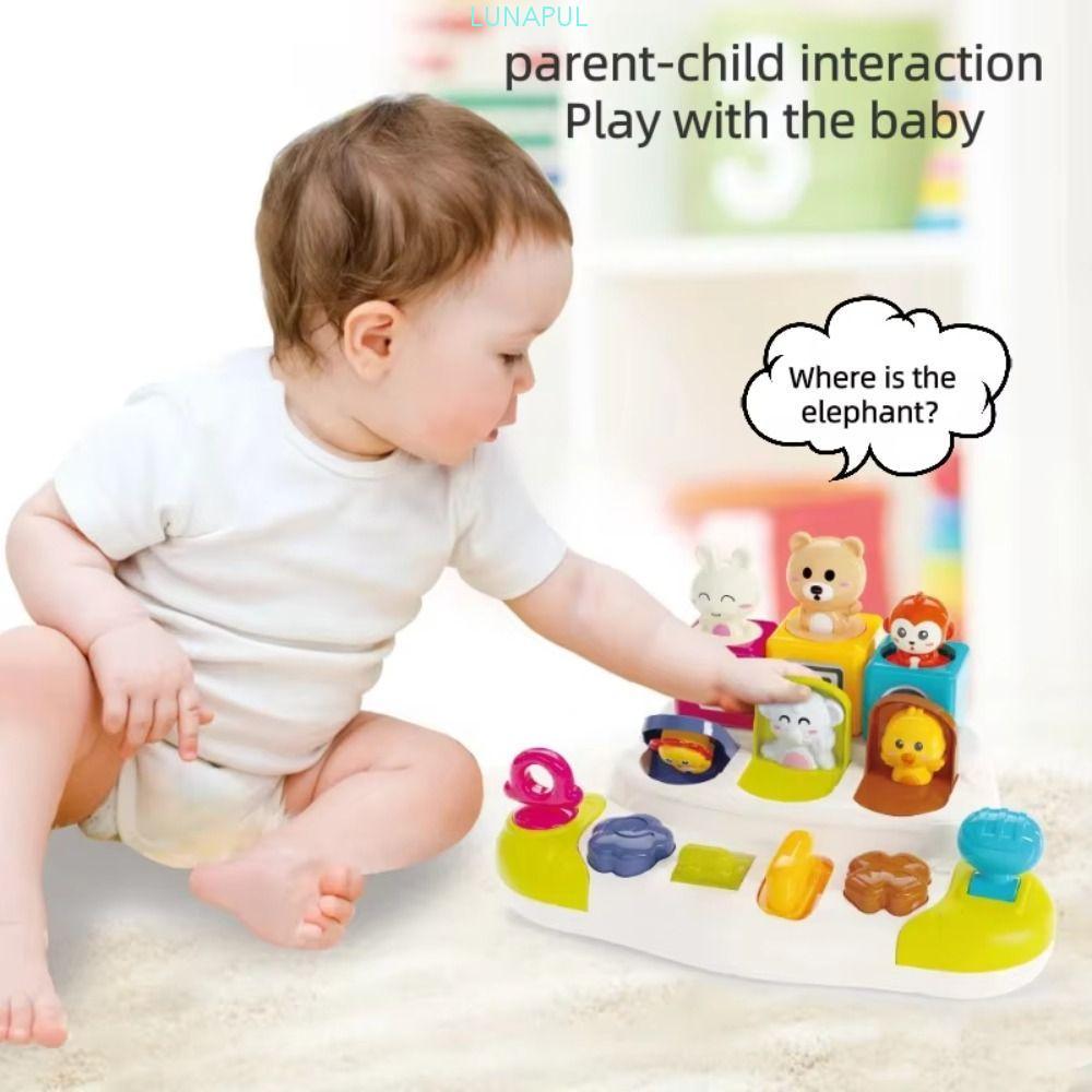 LUNAPUL Interactive Animal Toy Box, Hide and Seek Cause and Effect Peekaboo Switch Box, Flex Montess