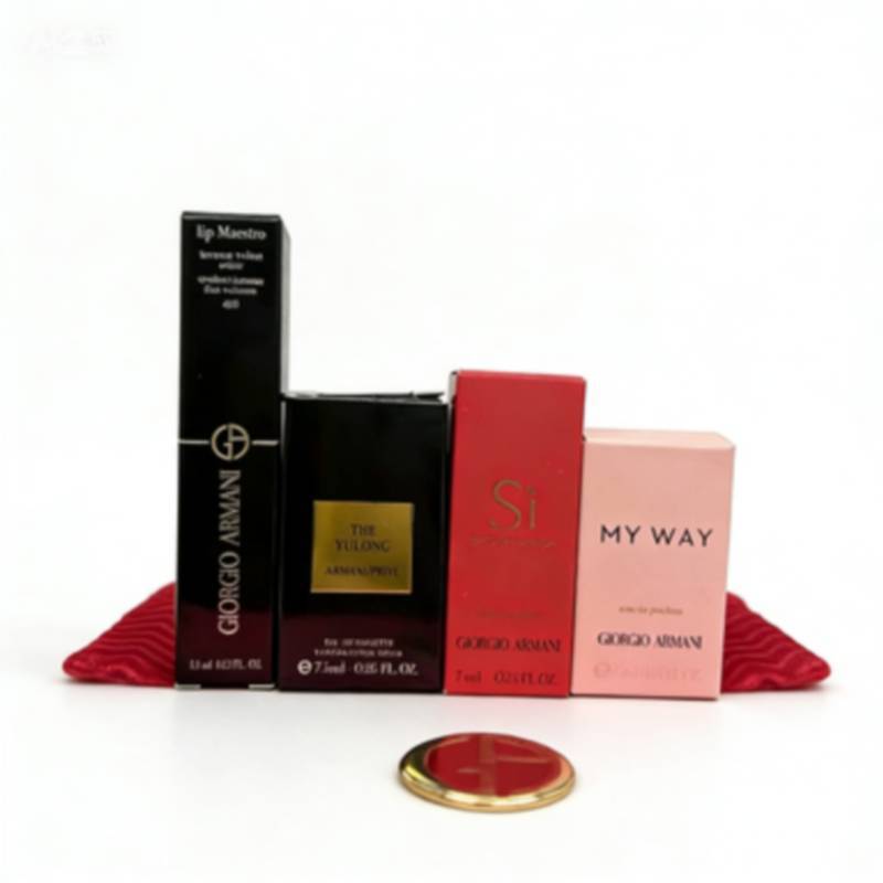 Q-12-น้ําหอมตัวอย่างสี่ชิ้นชุด Drawstring Bag Red Tube Lip Glaze 3.5ML405 สีจํานวน Yulong Tea น้ําหอ