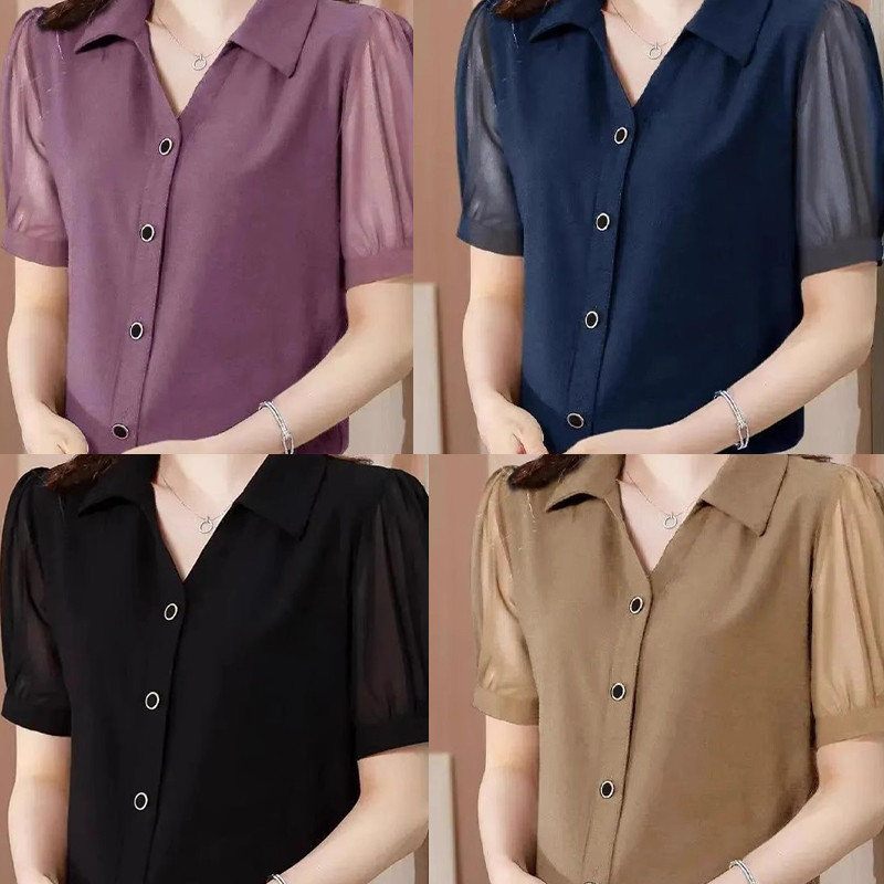 สินค้าแฟชั่นใหม่ล่าสุด: เสื้อชีฟองแขนสั้นสำหรับผู้หญิง เหมาะสำหรับสวมใส่ในฤดูร้อน#W692