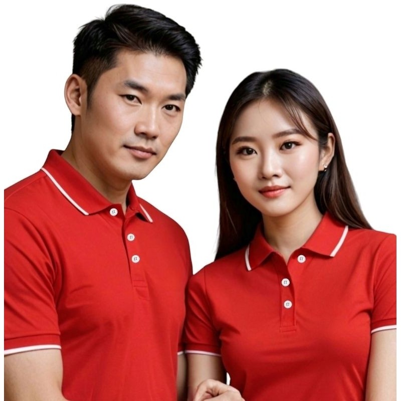 เสื้อโปโลสีแดง คอปก แขนสั้น ขลิบขาวริมปก เสื้อโปโล เสื้อคอปก เสื้อโปโลแขนสั้น สีแดง LRD03