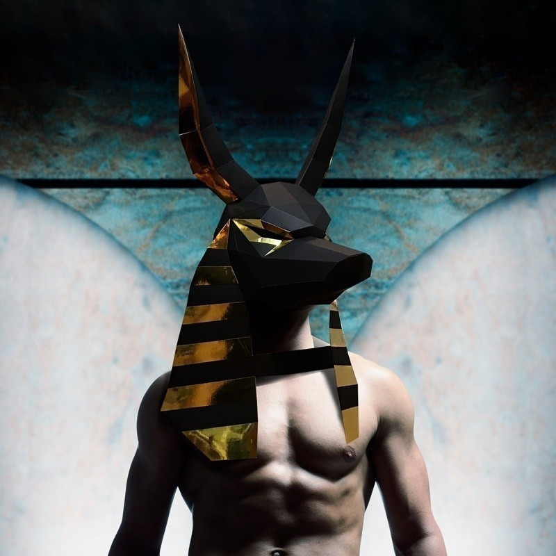 Bemular Art BS1 P2 กระดาษหัวสุนัข Anubis หมวกกระดาษ Handmade Mask Party Ball Props ยิงสร้างสรรค์ตลก 