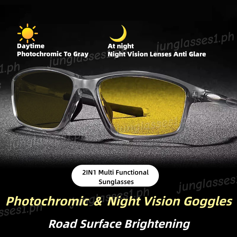 2In1 Night Vision Goggles Photochromic Sunglasse สําหรับผู้หญิงผู้ชายกีฬาสี่เหลี่ยมผืนผ้ากลางแจ้ง UV