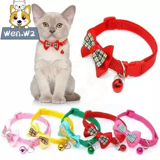 wen.W2 ปลอกคอแมว-น้องหมา แบบตาหมากรุกผูกโบว์ น่ารัก สุดคลาสสิก