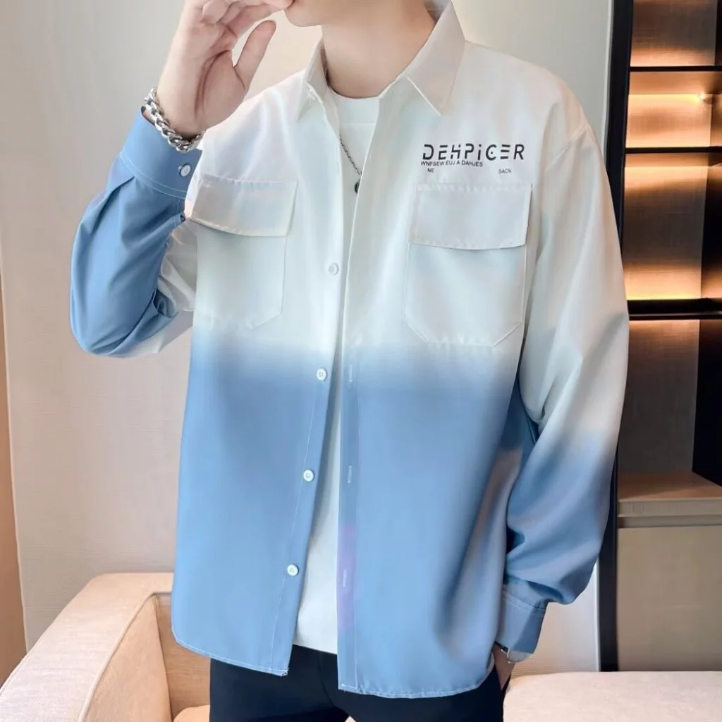 M-3XL แฟชั่น เสื้อเชิ้ตผู้ชาย ทรงหลวม สไตล์วินเทจ การออกแบบแฟชั่นการสะกดสี