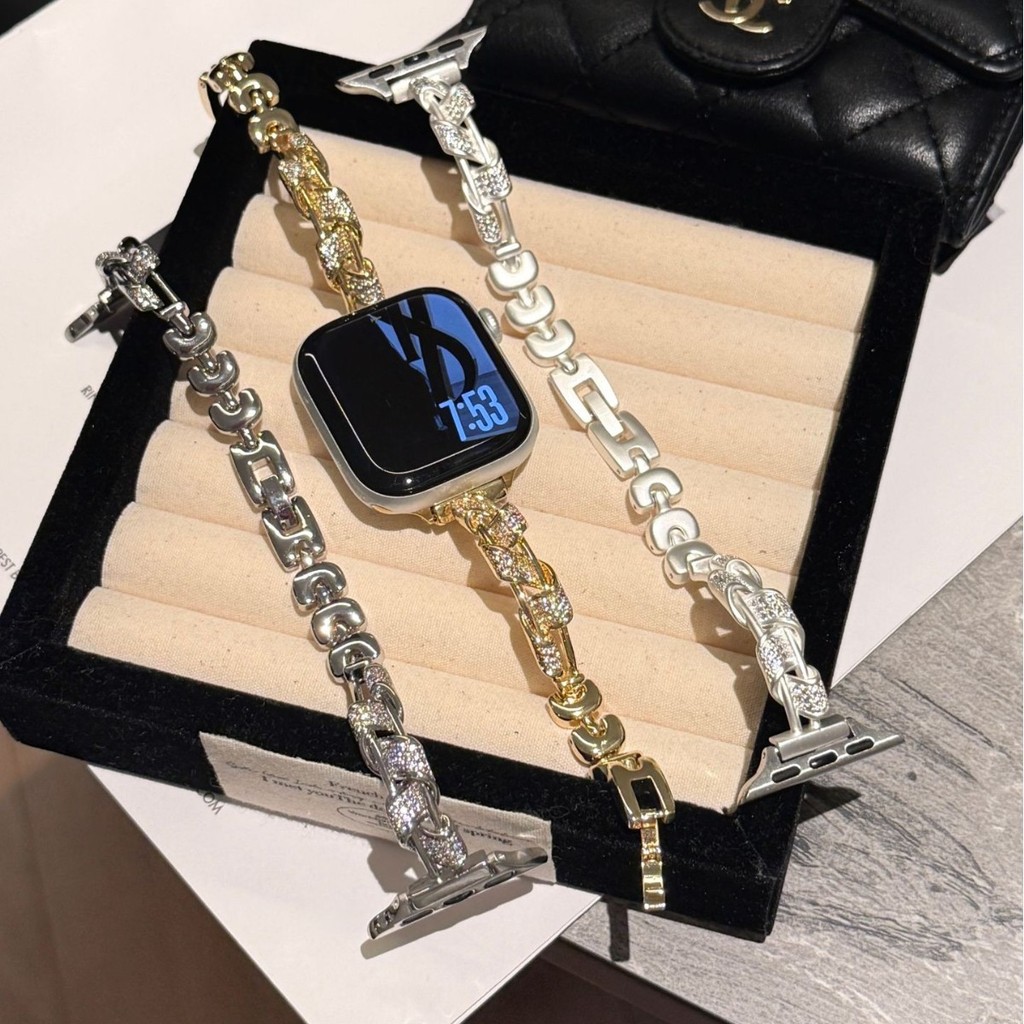 การออกแบบริบบิ้นสายโลหะโซ่ทองแดงเหมาะสําหรับ Apple Watch iwatch11 รุ่น 10/987UltraSE