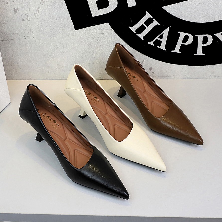 BIGTREE Fashion Concise High Heels Work Office Lady Women's Leather Shoes Thin Heel 6cm Comfortable