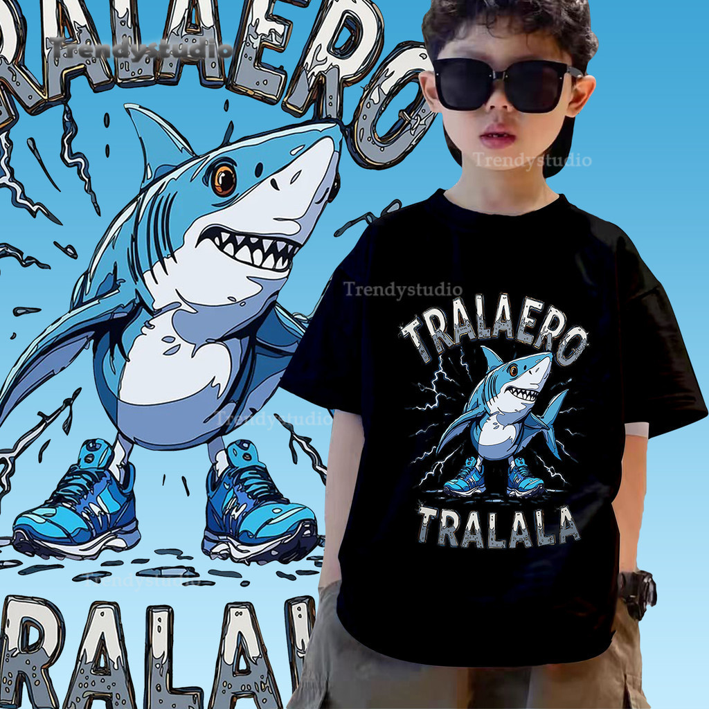 COD【พร้อมส่ง】Tralalero Tralala เสื้อยืดลายฉลามเด็ก เสื้อยืดคอตตอน Children's T-shirt วันเด็ก 90-150