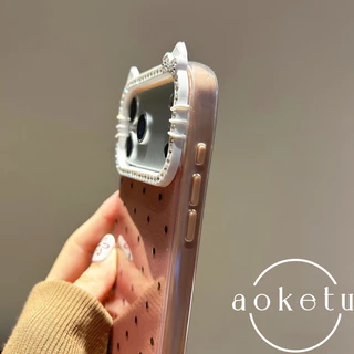 Minimalist Wave Sparkling Powder Luxury Cat Ear Water Diamond 2-in-1 Case 17 เหมาะสําหรับ iPhone 17 Pro Max Apple 17 Pro ถุงลมนิรภัย Anti Drop เคสโทรศัพท์ฝาครอบป้องกัน