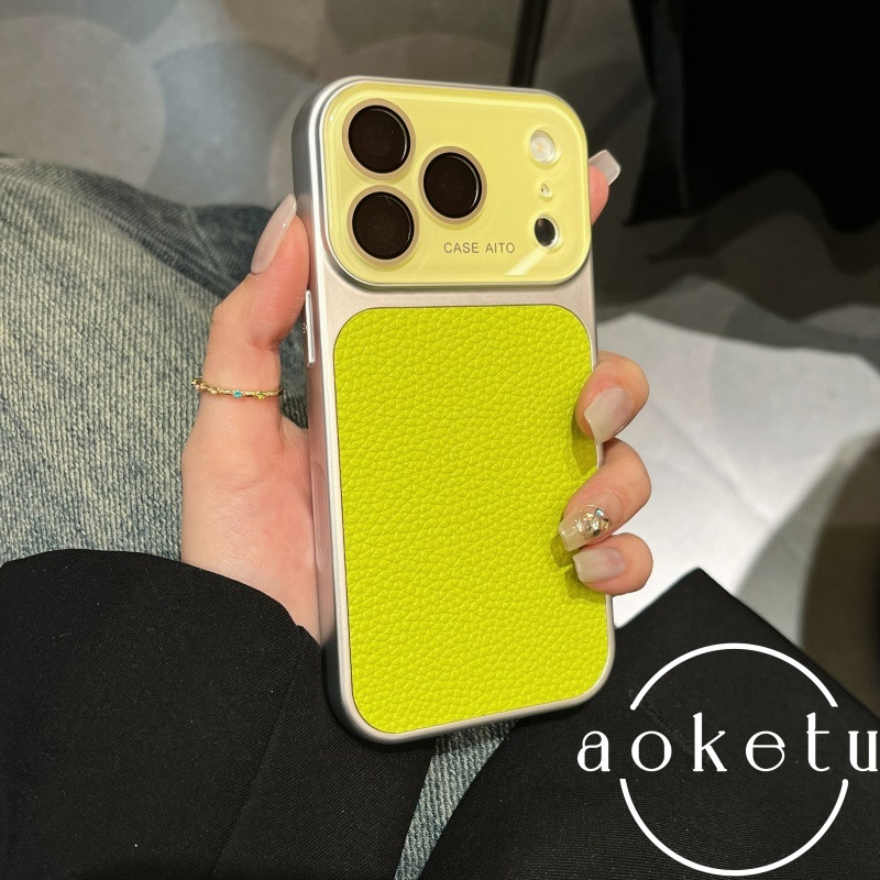 เลนส์คริสตัลหรูหราหน้าต่างขนาดใหญ่ลายลิ้นจี่เคสโทรศัพท์เหมาะสําหรับ ไอโฟน 13 14 15 16 17 มือโปร สูงสุด หนังรวมทุกอย่างป้องกันการตกกร