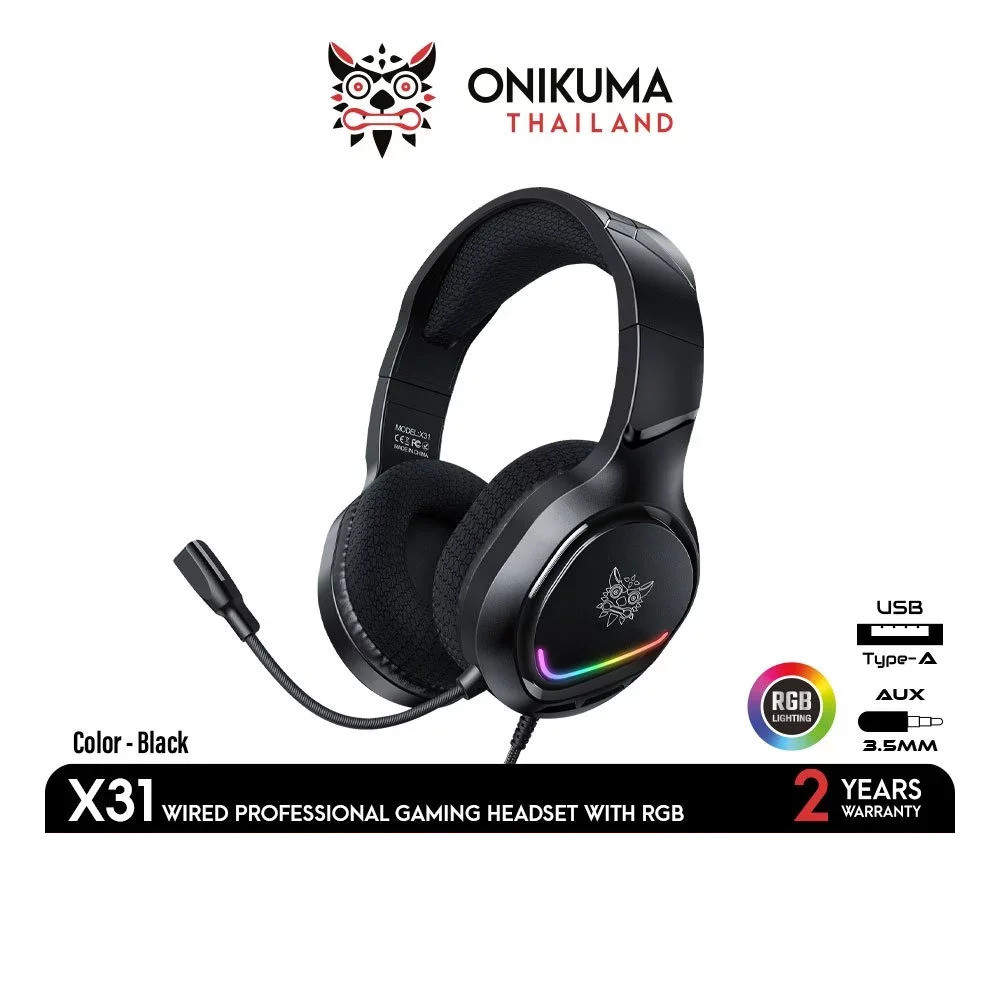 Onikuma X31 Gaming Headset หูฟังไดร์เวอร์ขนาด 50 มม. ด้วยแสง Rgb ดีไซน์มีสไตล์