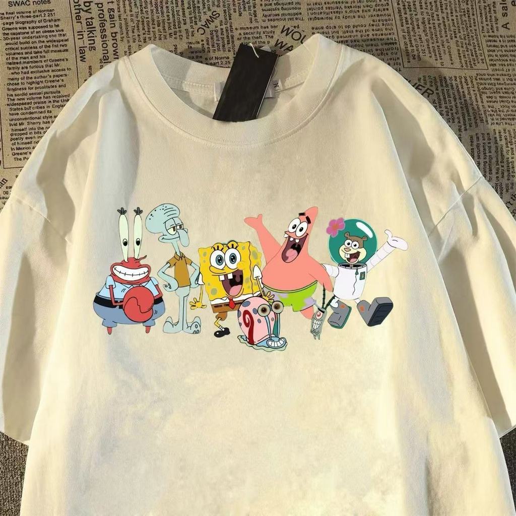 เสื้อยืดแขนสั้นสไตล์ฮ่องกง พิมพ์ SpongeBob SquarePants สำหรับทั้งผู้ชายและผู้หญิง ทรงหลวมรอบคอมีสไตล์ ราคา ถูกที่สุด ดีลบีเคเค แกลเลอรีภาพที่ 7