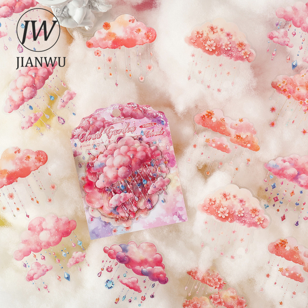 JIANWU Dreamy Clouds Series Vintage สีสัน Cloud Star Rain ภูมิทัศน์วัสดุ Collage PET สติกเกอร์ Creat