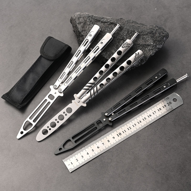 American Butterfly Knife Color Titanium Practice Knife Stainless Steel Hand Practice Tool Non-Blade
