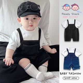 ฤดูร้อนใหม่เด็กแขนสั้น ชุดจั๊มสูท ปลอมสองชิ้น 0-24 เดือนเป็นมิตรกับผิวสบายแฟชั่นผ้ายีนส์ ชุดรอมเปอร์ สไตล์เกาหลี