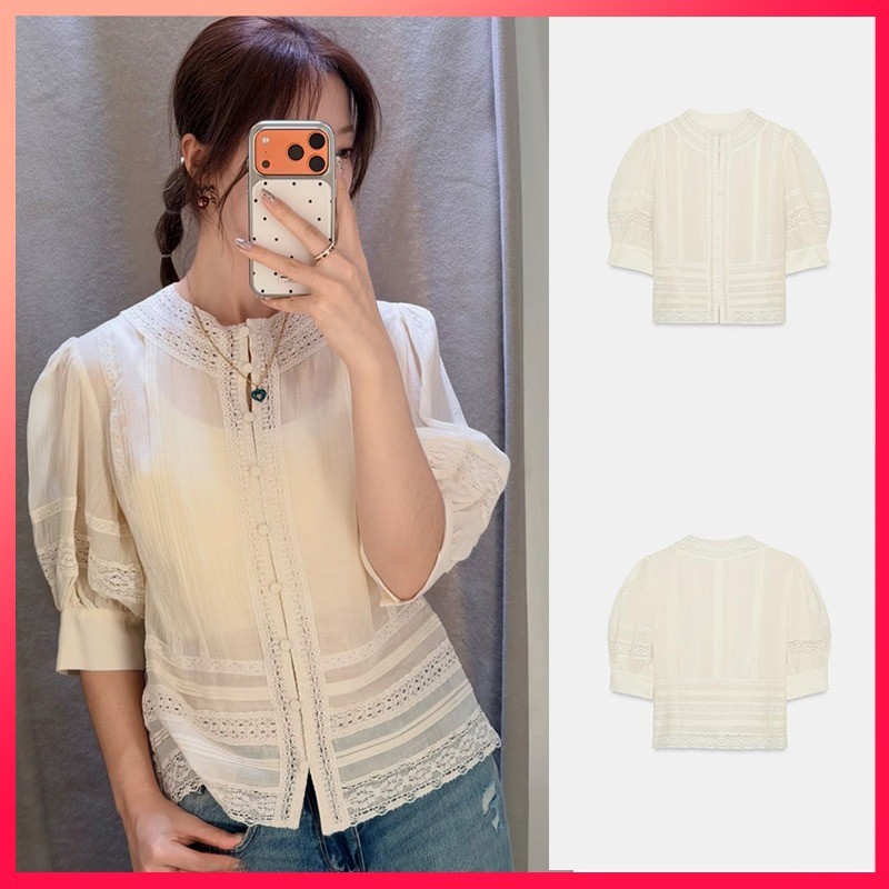 เสื้อลูกไม้พัฟแขนสำหรับผู้หญิง โรแมนติกและเหมาะสมในฤดูร้อน