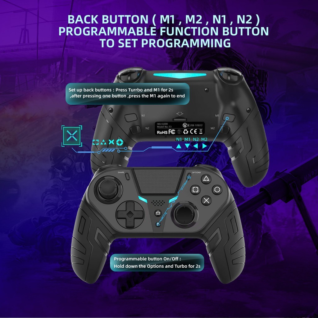 Q300 P4 คอนโทรลเลอร์ไร้สาย Dual การสั่นสะเทือนบลูทูธ Gamepad โปรแกรม Turbo ฟังก์ชั่นสําหรับ P4/ Android/IOS/PC ราคา ถูกที่สุด ดีลบีเคเค แกลเลอรีภาพที่ 6