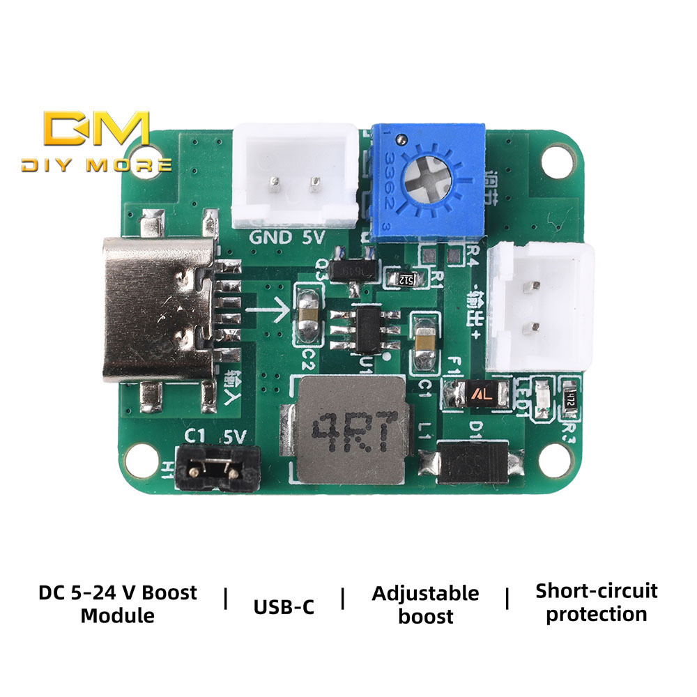 DIYMORE โมดูลเพิ่มแบบปรับได้ขนาดเล็ก: อินพุต DC 3–6V เป็น 5V, 9V, 12V, หรือ 24V เอาท์พุท; สลับควบคุม; ป้องกันการลัดวงจร