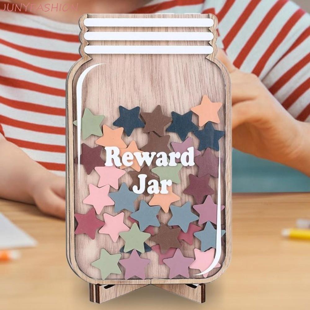 JUNYFASHION Positive Behavor Rewards Jar, ไม้การ์ตูนเด็ก Star Reward Jar, แผนภูมิ Chore รางวัล Beaha