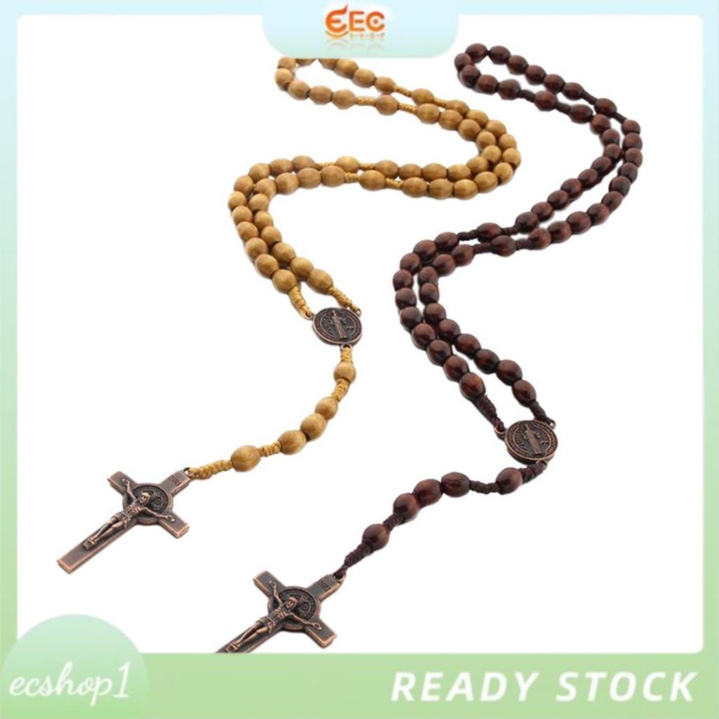 [ecshop1.ph] สร้อยคอลูกประคําไม้ทํามือสําหรับผู้ชายผู้หญิงเครื่องประดับคริสเตียนสวดมนต์ศาสนา