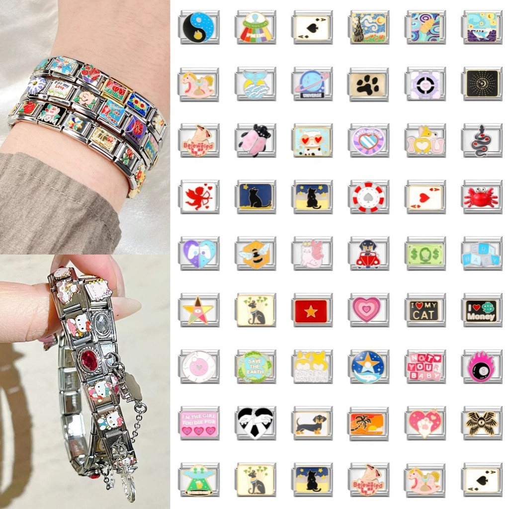ยอดนิยม Heart Dopamine Oil Italian Charm Links Fit สร้อยข้อมือสแตนเลส 9 มม. ทําเครื่องประดับ