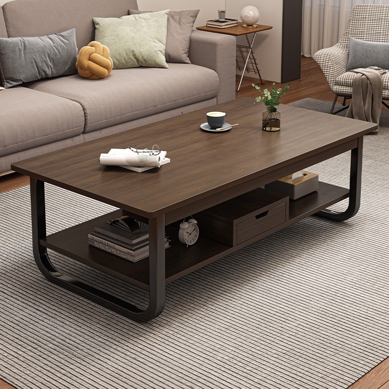 โต๊ะชาน โต๊ะเล็กสไตล์เรียบง่ายสำหรับห้องนั่งเล่นบ้านพื้นที่เล็ก โต๊ะข้างโซฟา โต๊ะรับแขก สองชั้นสามารถเก็บของได้ สีน้ำเต้าหรั่งเข้ม/สีขาว ทำจากไม้แท้สวยงามเรียบหรู ติดตั้งง่าย Coffee table Living room table