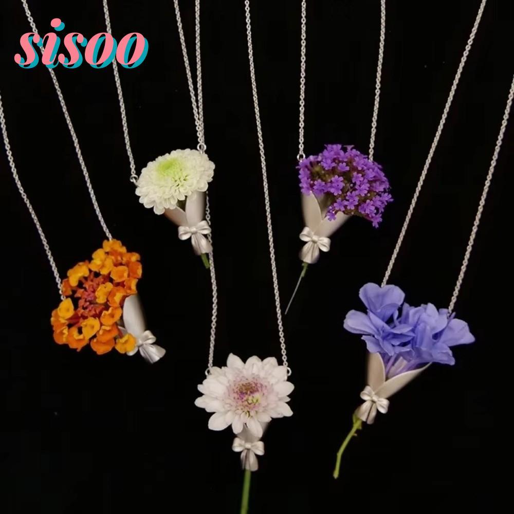 SIO สร้อยคอช่อดอกไม้ DIY Mini Bouquet, จี้สร้อยคอวินเทจสำหรับผู้หญิง-fashionable
