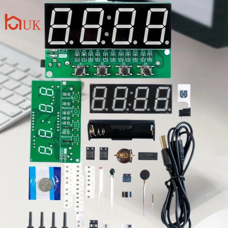 UK 1 ชุดมัลติฟังก์ชั่ DIY Alarm Clo ชุด DC 5V Mini Weather Clo การประสานการปฏิบัติอิเล็กทรอนิกส์ DIY
