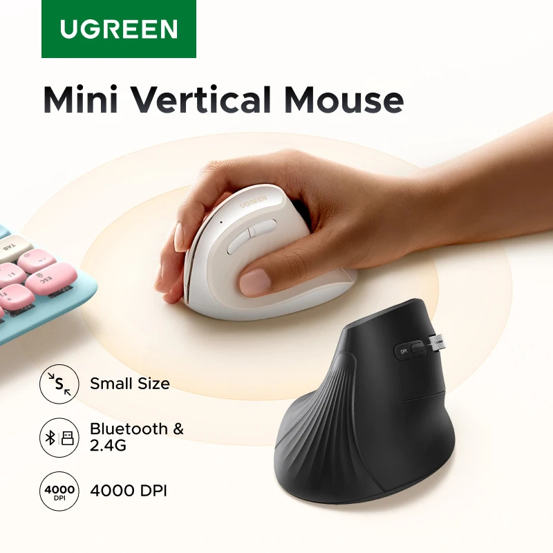 UGREEN เมาส์แนวตั้งโหมดคู่ 2.4G บลูทูธ 5.4 5 เกียร์ 4000DPI อลูมิเนียม ABS แบบชาร์จไฟได้ 10M สําหรับแล็ปท็อปพีซี