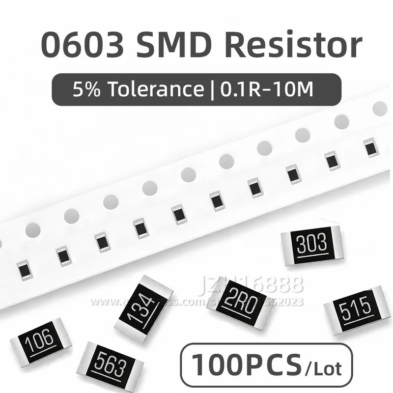 100 ชิ้น 0603 ตัวต้านทาน SMD 5% ตัวต้านทานชิป 1R 2.2R 4.7R 10R 22R 47R 100R 220R 330R 470R 1K 4.7K 1