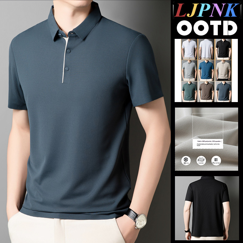 เสื้อพอลโลผ้าไหมน้ำแข็งสำหรับทำงาน สบายตัว แห้งไว ไซส์ใหญ่ M-5XL