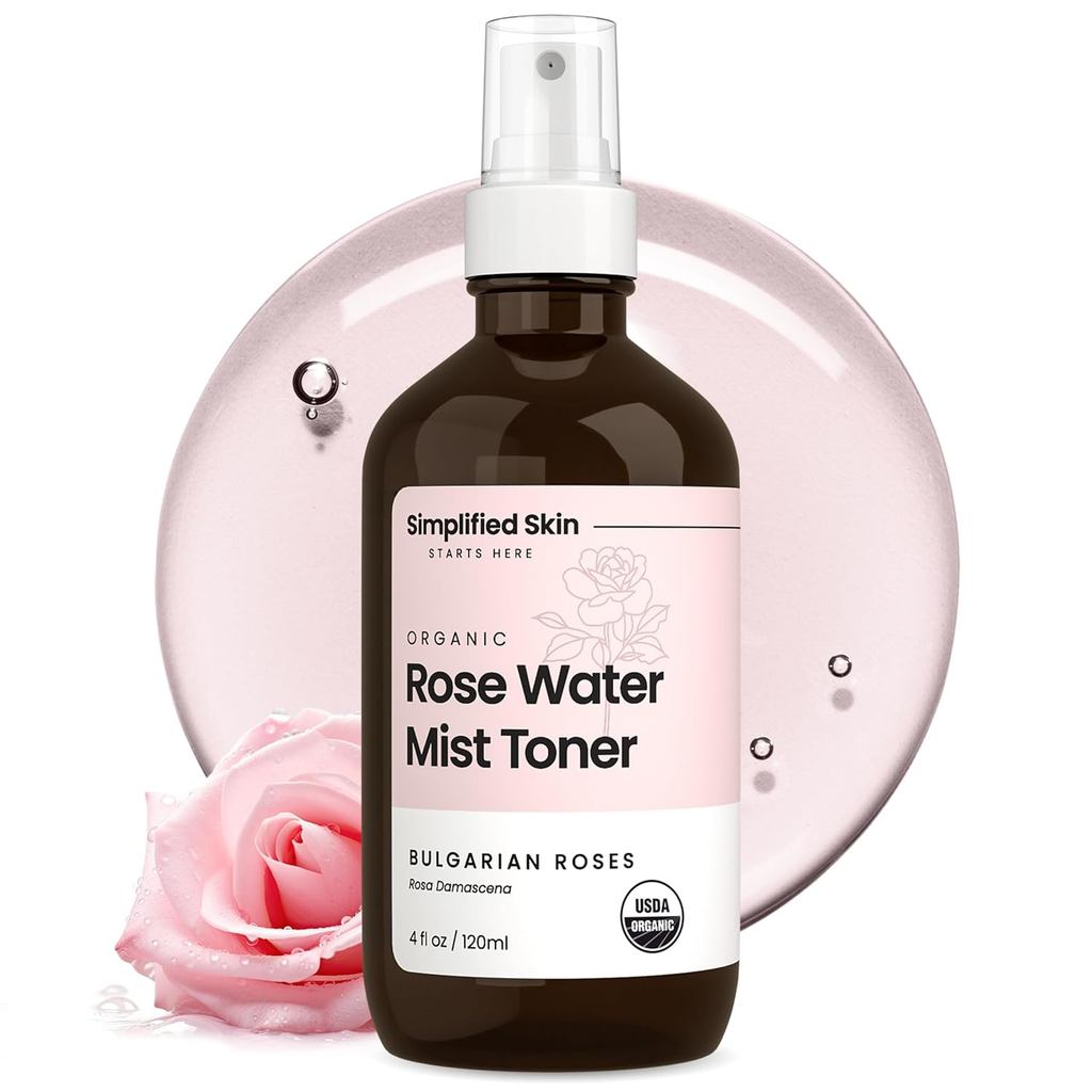 Rose Water Spray (ใบหน้าและผม) - Pure USDA Organic Rose Water Toner -- Refreshing Mist Water, ใช้สํา
