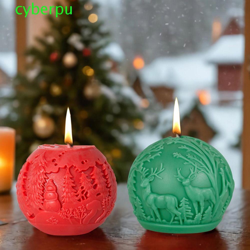 CYBERPULSE Christmas Ball Mold, 3D Elk Aromatherapy Candle Mold, Soap Mold Non-stick Handmade Christ