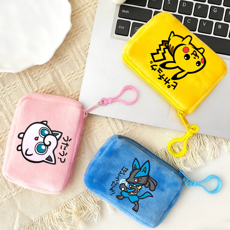 Pokemon Square กระเป๋าใส่เหรียญ Mini Zipper กระเป๋าสตางค์พิมพ์ Pikachu Gengar แบบพกพา Key เปลี่ยนเด็ก ของขวัญ