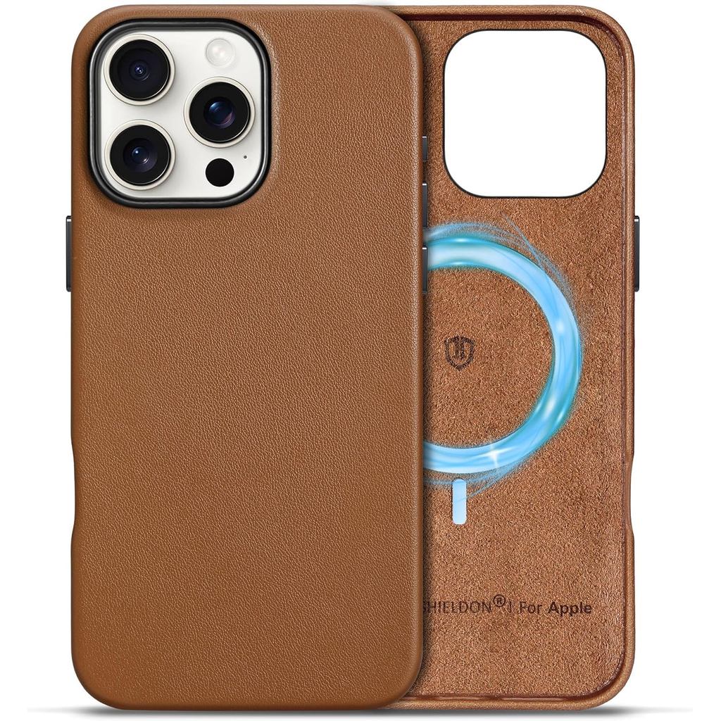 เคส SHIELDON สําหรับ iPhone 16 Pro Max 6.9" 2024, หนังแท้/แม่เหล็กชาร์จไร้สาย/ป้องกันรอยขีดข่วน/ลื่น