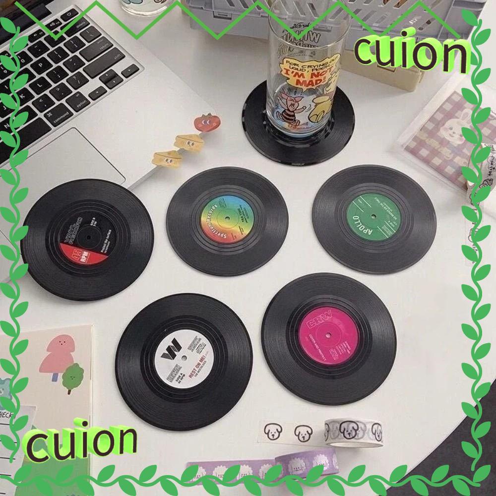CUION1413 2/4/6PCS ที่รองแก้วชา,ตกแต่งโต๊ะ ABS Vinyl Record Coaster, ของขวัญลื่นทนความร้อน CD รูป Coasters