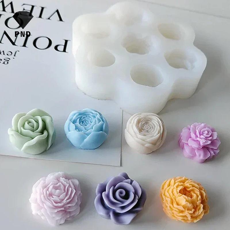 PND 7 ตารางดอกไม้ซิลิโคนแม่พิมพ์ 3D Rose Peony ช็อกโกแลตเค้กเบเกอรี่แม่พิมพ์สบู่ยิปซั่มเรซิ่นหัตถกรรมทําเครื่องมือ raoog