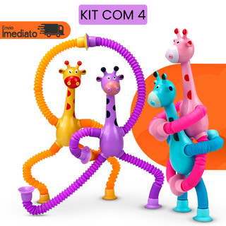 Girafinhas Estica Kit 4 Tubo Pop De Sucção Girafa Brinquedo De Alongamento Com Luz LED Para Crianças