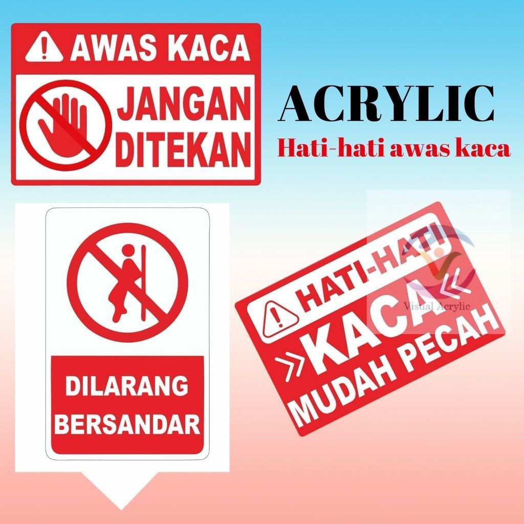 VA HEART WARNING SIGN BOARD BEWARE OF GLASS, มืออาชีพในแก้ว, ขนาดตัวแปร ALREADY HAS ADHESIVE ACRYLIC