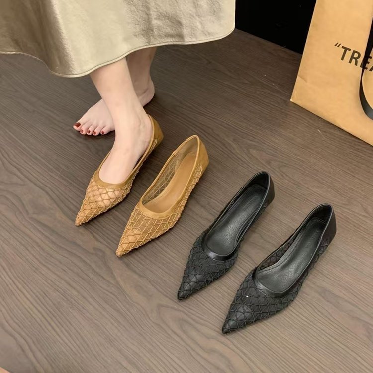 รองเท้าแฟลตระบายอากาศได้ Peep Toe สำหรับผู้หญิง สวมใส่งานประจำวันและเหมาะกับโอกาสต่างๆ