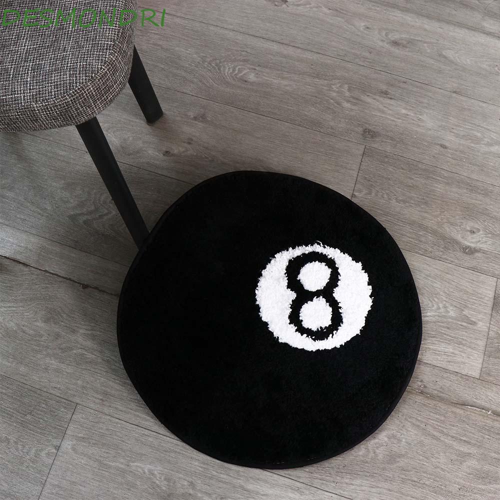 DESMNDRI 8 Ball พรม, Plush Round 8 Ball Rug, Creative Skin Friendly Black Soft 8 Ball Mat Hoom Decor