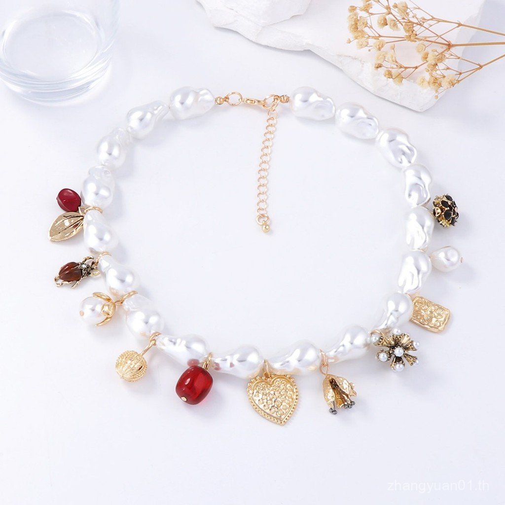 ZA Baroque แฟชั่นเรียบง่าย เลียนแบบ Pearl Heart Geometric Etc จี้สวมใส่ทุกวันผู้หญิงสร้อยคอลําลอง