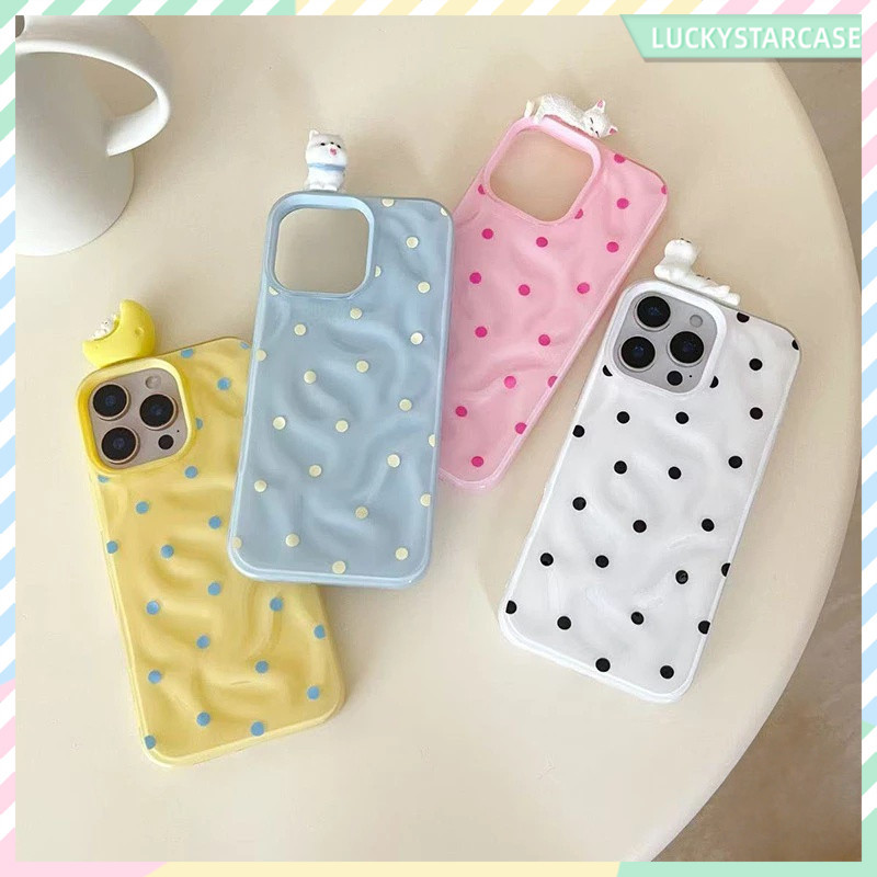 เคสไอโฟน 16 17 13 สำหรับ iPhone 17 15 11 13 16 14 12 Pro Max 15 14 16 6 6S Plus XR X XS ผ้าคลุมระบายลายจุดหวานน้อยชิ้น