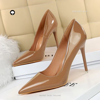 Bigtree Shoes Thailand ส้นสูงหนังแก้วหัวแหลม ใส่ทำงาน-ออกงาน สูง 3/4 นิ้ว | ไซซ์ 34-43 | รุ่น 9511-6