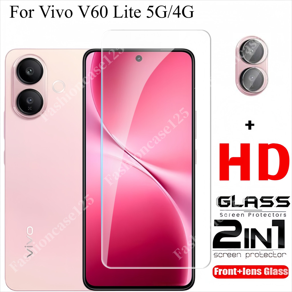 2in1 Vivo V60 Lite ป้องกันหน้าจอกระจกนิรภัยสําหรับ Vivo V60 Lite 5G 4G V60Lite 2025 ฟิล์มด้านหน้ากลับเลนส์ 9H ความแข็งโปร่งใสทั้งหมด Anti