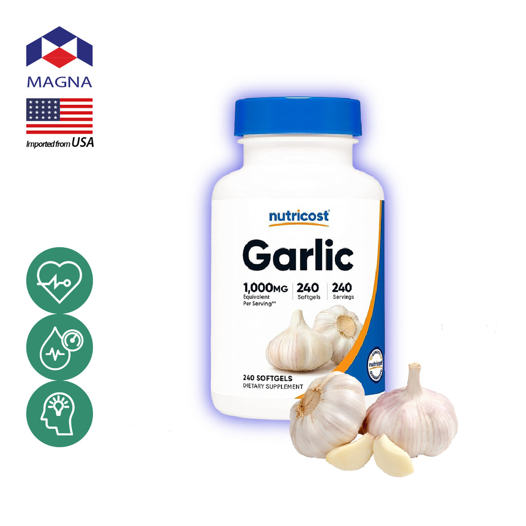 นูทรีคอสท์ น้ำมันกระเทียม 1000 mg x 240 เม็ด กระเทียมสกัด ไร้กลิ่น Nutricost Garlic Oil /กินร่วมกับ แอสต้าแซนทีน ถังเ...